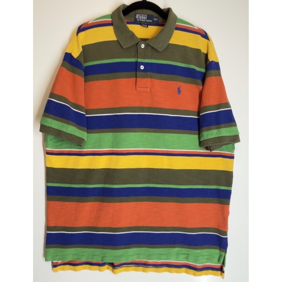 Polo Ralph Lauren Striped Mesh Polo Shirt Mens 90's XXL Multicolor - Picture 2 of 12